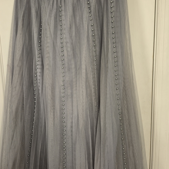 MetroWear Gray Tulle Maxi Skirt w/ Pearl Beaded Embellishments Balletcore Size S - Picture 4 of 6